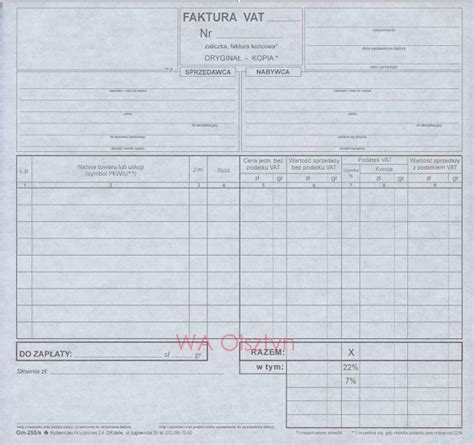 Gm 255 s 1 2 Faktura Vat papier samokopiujący Wydawnictwa Akcydensowe