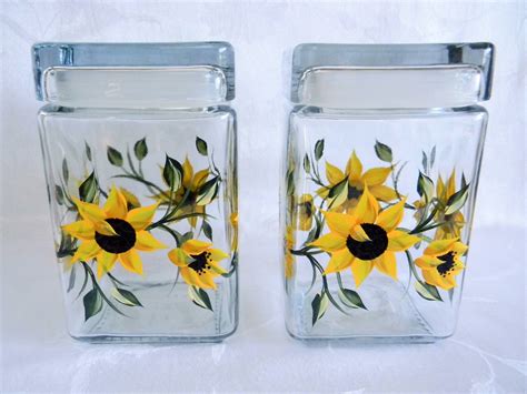 Sunflower Canister set painted canister set glass canister | Etsy