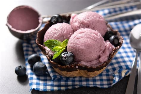 Sugar Free Fruit Ice Cream With Cream And Blueberries Onejive