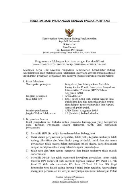 Pdf Pengumuman Pelelangan Dengan Pascakualifikasi Filepengumuman