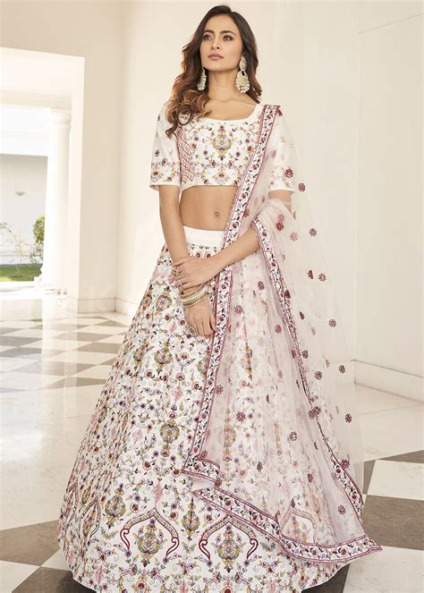 White Lehenga Choli Koti With Mirror Work Urban Womania