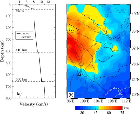 A The D Velocity Model Adopted In This Study The Crustal Velocity