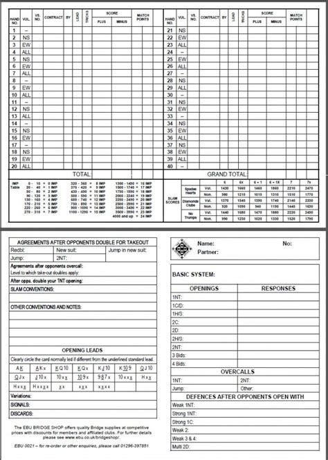 Contract Bridge Score Sheets Printable - Printable Word Searches