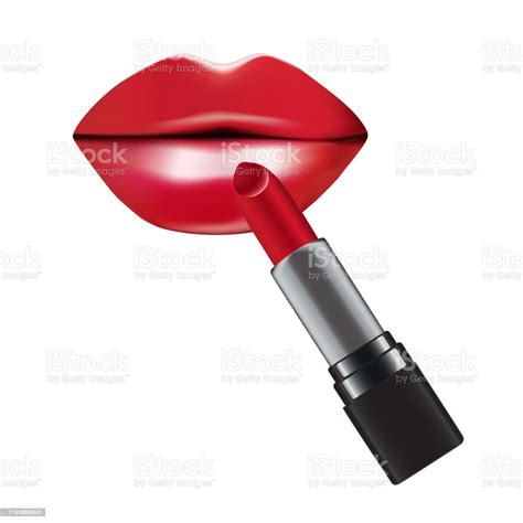 Red Lips With Red Lipstick Vector Fashion Illustration Stock Illustration Download Image Now