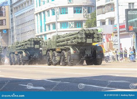 BM 30 Smerch Mobile Heavy Multiple Rocket Launcher On Military Parade