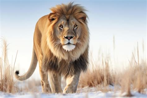 Premium Photo | Lion in the snowy landscape Wildlife scene from african ...