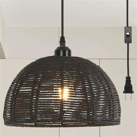 Plug In Pendant Light Rattan Hanging Lamp With On Off Switch Ft Hemp