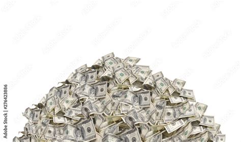 Pile With American One Hundred Dollar Bills Isolated On White