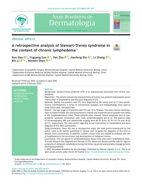 PDF A Retrospective Analysis Of Stewart Treves Syndrome In The