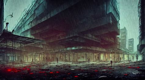 Post Apocalyptic City Building Raining Building Stable Diffusion