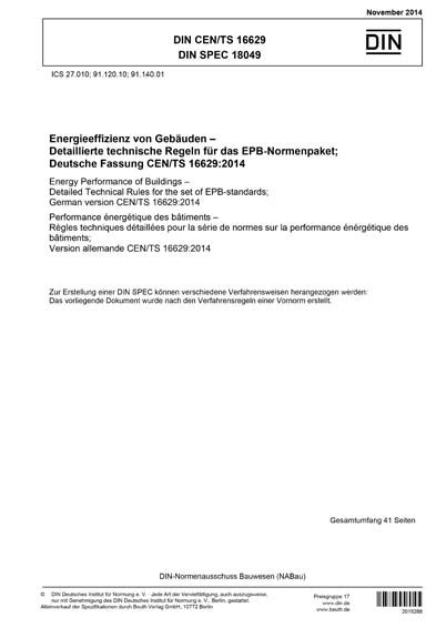 DIN CEN TS 16629 DIN SPEC 18049 2014 DE Energieeffizienz von Gebäuden