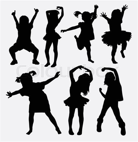 Kid, little girl dancing silhouettes. ... | Stock vector | Colourbox