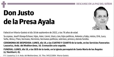 Justo De La Presa Ayala Esquela El Correo