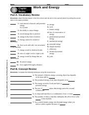 Chapter Review Work And Energy Editable Name Date Class Work And