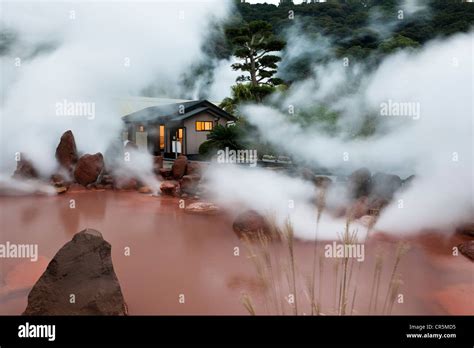 Japan Kyushu Island City Of Beppu Famous For Its Hot Springs Onsen The Red Spring Within