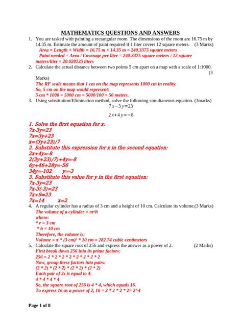 basic mathematics practice questions  answers  area