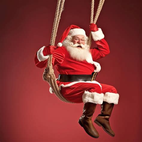 Premium AI Image Santa Claus In A Red Suit Swings On A Rope Swing