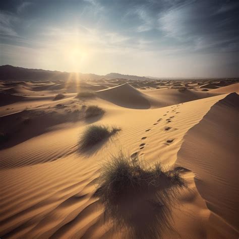 Premium Photo A Sunset With A Few Footprints In The Sand