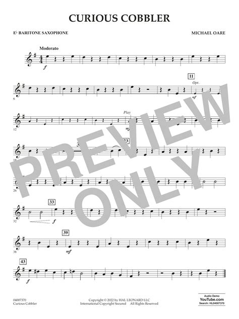 Curious Cobbler Eb Baritone Saxophone Sheet Music Michael Oare