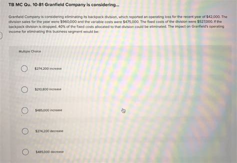 Solved TB MC Qu 10 81 Granfield Company Is Considering Chegg