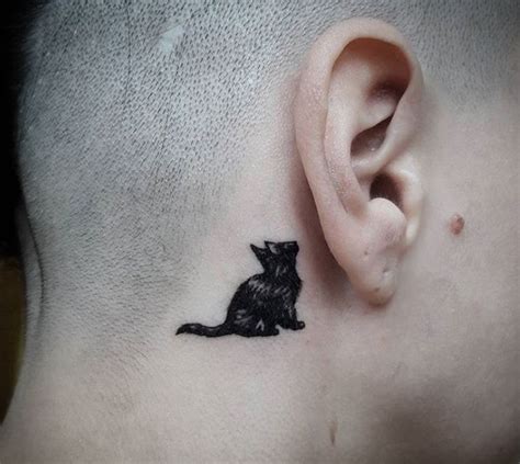 Cat Silhouette Tattoo Behind Ear