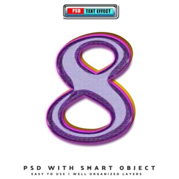 รูปหมายเลข 8 เอฟเฟกต์ข้อความ 3 มิติ Photoshop แก้ไขได้ Psd PNG , ตัวเลข ...