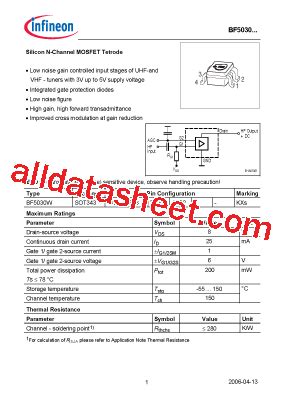 BF5030W Datasheet PDF Infineon Technologies AG