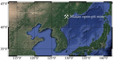 The study area, Musan open-pit mine, in (a) small scale and (b) large ...