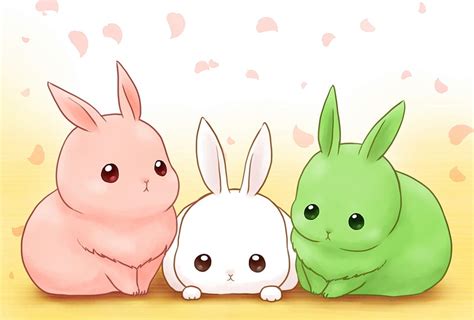 Cute Trio Rabbit Daikichi Manga Cute Green Trio Anime Bunny White Pink Hd Wallpaper