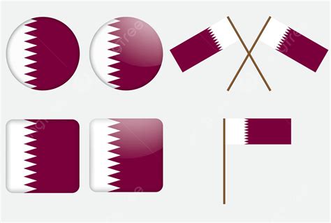 Badges With Flag Of Qatar Flagstaff Round Sign Vector Flagstaff Round