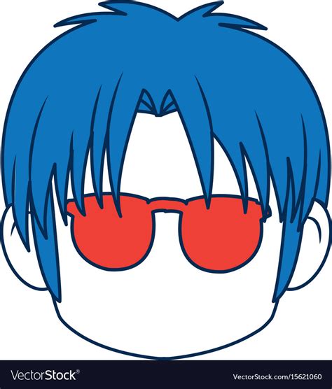 Anime boy with blue hair and glasses Royalty Free Vector