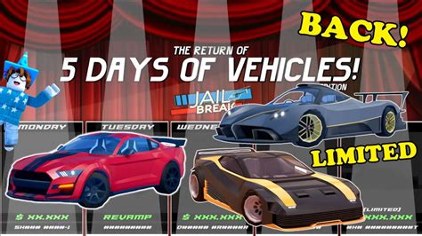 Jailbreak 5 DAYS Of VEHICLES Is Back 2022 Edition Roblox Jailbreak