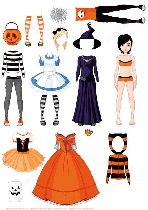 Halloween Paper Doll with Different Costumes | Free Printable ...