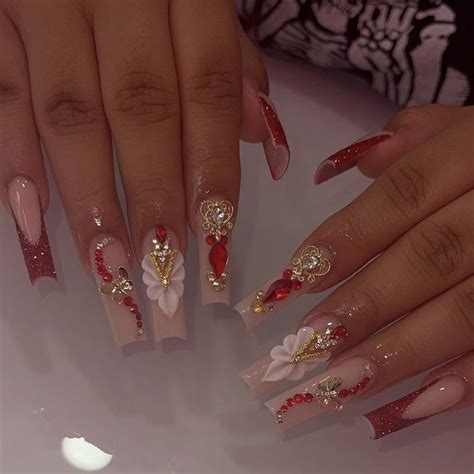 Pin By Oyocelin On Nails In 2024 Quinceanera Nails Red And Gold