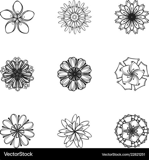 Tattoo flower icon set simple style Royalty Free Vector