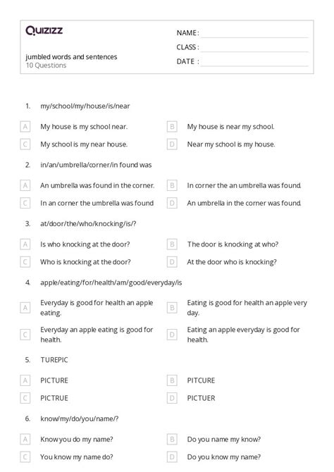 50 Sentences Worksheets For 4th Class On Quizizz Free Printable