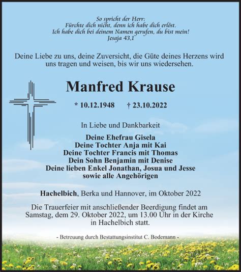 Traueranzeigen Von Manfred Krause Trauer In Thueringen De