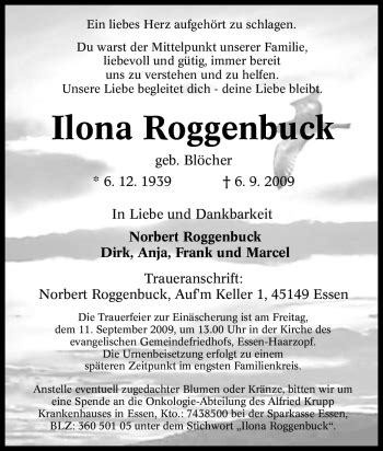 Traueranzeigen Von Ilona Roggenbuck Trauer In NRW De