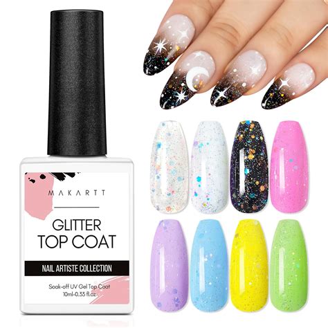 Gel Nail Polish Top Coat Reflective Glitter Shimmer Glossy Shine Gel Makartt