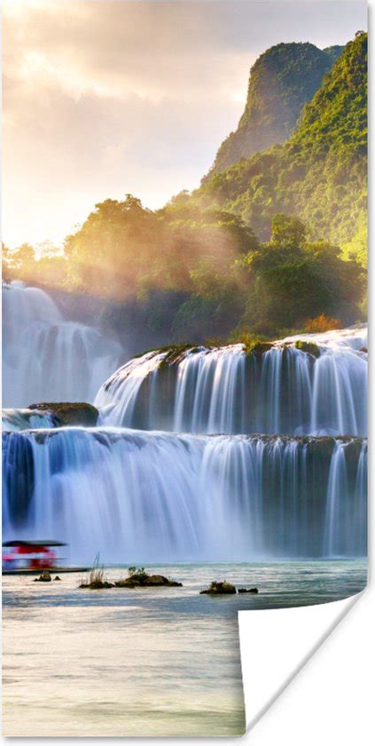 Poster Waterval Planten Zon Water Natuur 75x150 Cm Bol