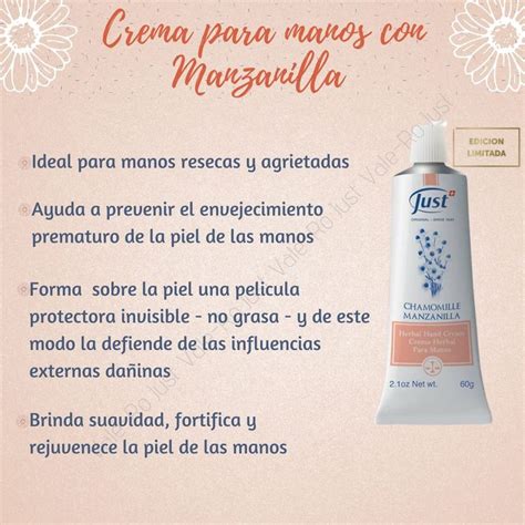 Crema Para Manos Con Manzanilla Just Manos Resecas Y Agrietadas