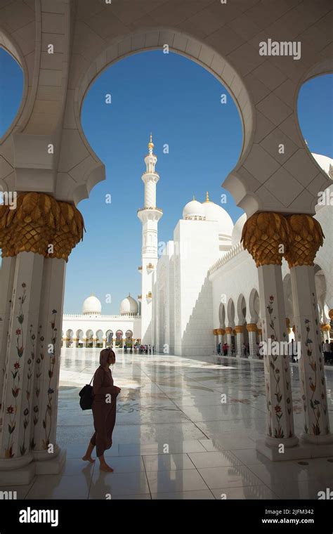 Gilded Columns Of Sheikh Zayed Bin Sultan Al Nahyan Mosque Hi Res Stock