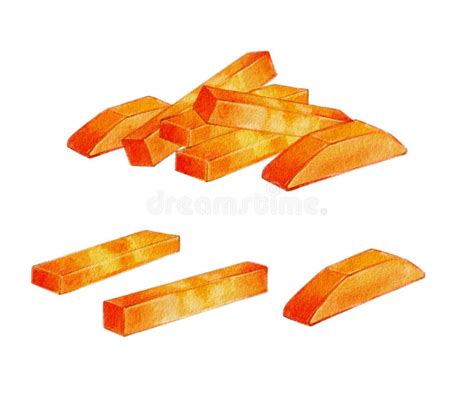 Cutting Carrots Paysanne Watercolor Illustration Batonnet Stock