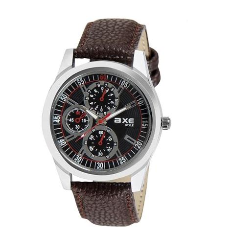 Buy Axe Style Analog Silver Dial Brown Strap Wrist Watch For Men