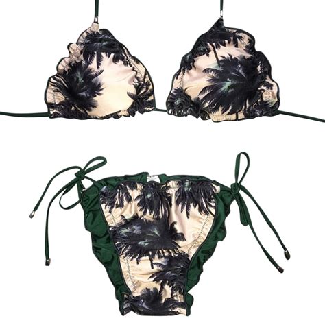 Sexy Halter Neck Spaghetti Strap Ruffle Leaf Print Bikini Set Women