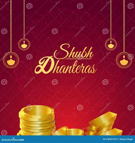 Shubh Dhanteras Header Or Banner Design With Golden Coin Pot Oil Lamp