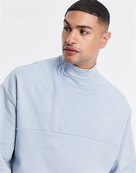 Asos Design Co Ord Oversized Half Zip Sweatshirt In Blue Asos