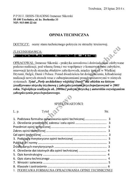 Irbis Strzecharstwo Opinie Techniczne dla dachów krytych strzechą