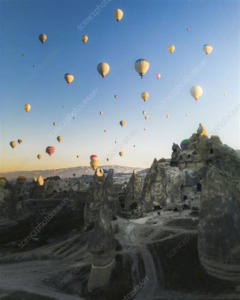 Aerial View Of Hot Air Balloons In Cappadocia Turkey Stock Image F Science Photo