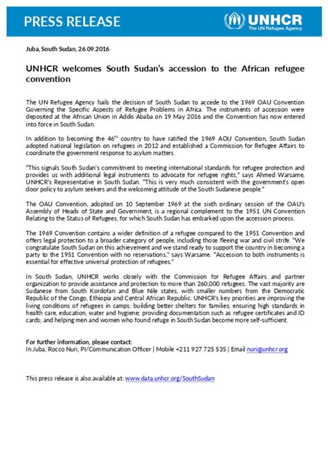 Document Unhcr South Sudan Press Release Unhcr Welcomes South Sudan